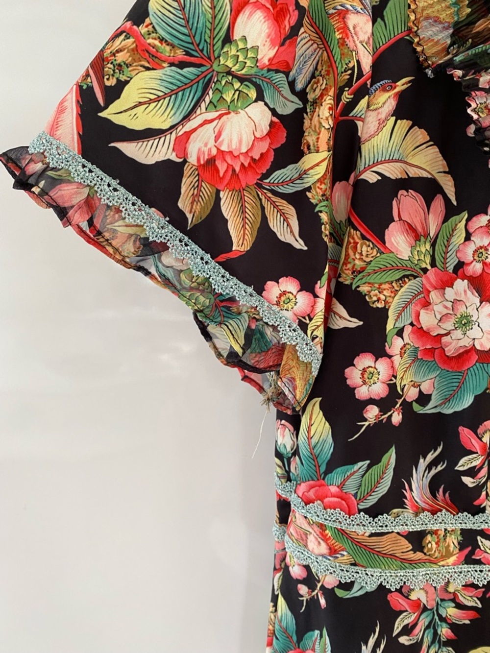 Floral Midi Dress in Black with Multicolor Blooms - Picture 5 of 9